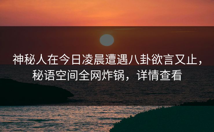 神秘人在今日凌晨遭遇八卦欲言又止，秘语空间全网炸锅，详情查看